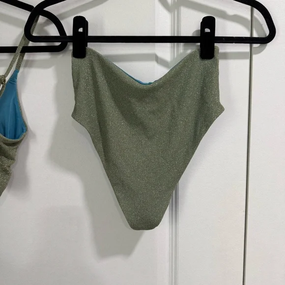Beach Riot Bikini Kenzie Top & Zuri Bottoms Beryl Green Shimmer Size Small - Picture 9 of 12